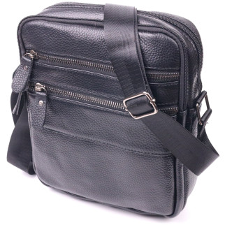 Стильна чоловіча сумка з натуральної зернистої шкіри 21398 Vintage Чорна - Інтернет-магазин спільних покупок ToGether