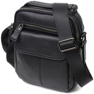Вертикальна чоловіча сумка на плече з натуральної шкіри Vintage 22248 Чорна - Інтернет-магазин спільних покупок ToGether