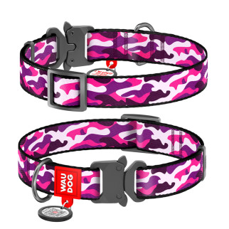 Нашийник для собак нейлоновий WAUDOG Nylon з QR паспортом, малюнок "Рожевий камо", металічна пряжка-фастекс, Ш 25 мм, Дов 37-58 см - Інтернет-магазин спільних покупок ToGether