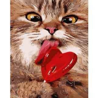 Картина за номерами  котик з льодяником strateg розміром 40х50 см (gs1025) - Інтернет-магазин спільних покупок ToGether