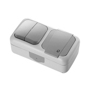 Блок (розетка+вимикач двоклавішний) Palmiye сірий Viko IP 54 - Інтернет-магазин спільних покупок ToGether