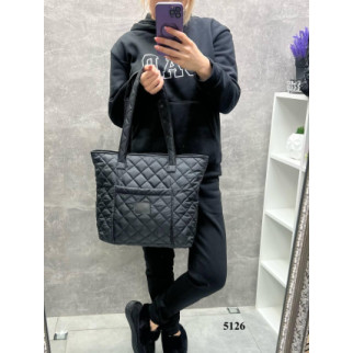 Акція. Чорна стильна стьобана сумка великого розміру на блискавці - плащівка (5126) - Інтернет-магазин спільних покупок ToGether