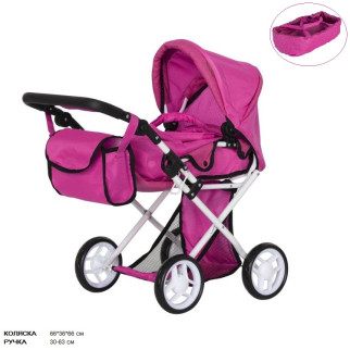 Коляска для ляльки CARRELLO UNICO 9346 HOT PINK з сумкою метал.кор.45*15*36,5 /1/ - Інтернет-магазин спільних покупок ToGether