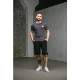 Комплект чоловічий Intruder: футболка з прапором на грудях темно-сіра + шорти трикотажні чорні - Інтернет-магазин спільних покупок ToGether