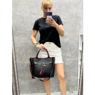 Чорна з червоним усередені - стильна сумка формату А4 на одне відділення з великою кишенею спереду (2550) - Інтернет-магазин спільних покупок ToGether