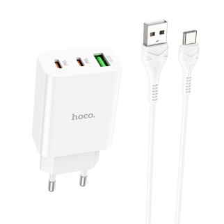 Мережевий зарядний пристрій HOCO C99A PD20W+QC3.0 three-port(2C1A) charger set(Type-C) White - Інтернет-магазин спільних покупок ToGether