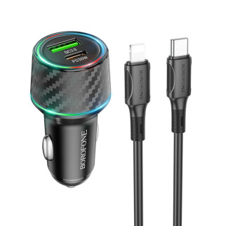 Автомобільний зарядний пристрій BOROFONE BZ21 Brilliant 48W dual port PD30W+QC3.0 car charger set(C to iP) Black - Інтернет-магазин спільних покупок ToGether