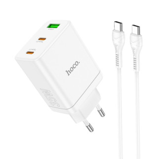Мережевий зарядний пристрій HOCO N33 Start three-port PD35W(2C1A) charger set(Type-C to Type-C) White - Інтернет-магазин спільних покупок ToGether