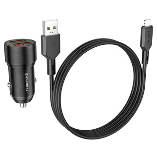 Автомобільний зарядний пристрій BOROFONE BZ19 Wisdom dual port car charger set(iP) Black - Інтернет-магазин спільних покупок ToGether