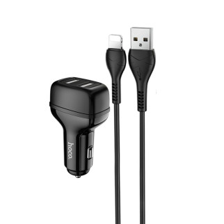 Автомобільний зарядний пристрій HOCO Z36 Leader dual port car charger set(iP) Black - Інтернет-магазин спільних покупок ToGether