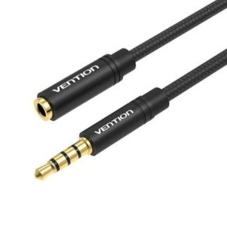 Кабель Подовжувач Vention Cotton Braided TRRS 3.5mm Male to 3.5mm Female Audio Extension Cable 1.5M Black Aluminum Alloy Type - Інтернет-магазин спільних покупок ToGether