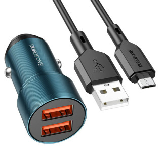 Автомобільний зарядний пристрій BOROFONE BZ19 Wisdom dual port car charger set(Micro) Sapphire Blue - Інтернет-магазин спільних покупок ToGether