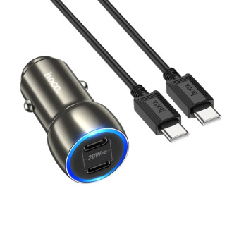 Автомобільний зарядний пристрій HOCO Z48 Tough 40W dual port(2C) car charger set(Type-C to Type-C) Metal Gray - Інтернет-магазин спільних покупок ToGether