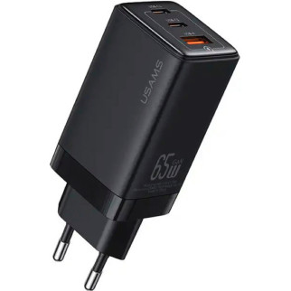 Мережевий зарядний пристрій Usams US-CC180 65W ACC 3 Ports GaN Fast Charger (EU) -- Sandru series Black - Інтернет-магазин спільних покупок ToGether