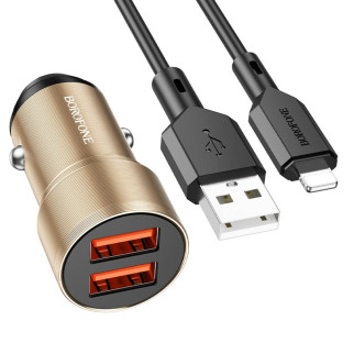 Автомобільний зарядний пристрій BOROFONE BZ19 Wisdom dual port car charger set(iP) Gold - Інтернет-магазин спільних покупок ToGether