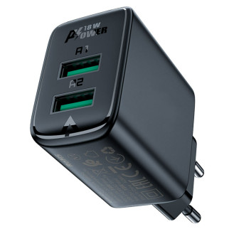 Мережевий зарядний пристрій ACEFAST A33 QC18W (USB-A+USB-A) dual port charger Black - Інтернет-магазин спільних покупок ToGether