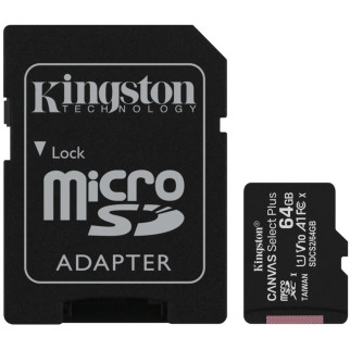 microSDXC (UHS-1) Kingston Canvas Select Plus 64Gb class 10 А1 (R-100MB/s) (adapter SD) - Інтернет-магазин спільних покупок ToGether