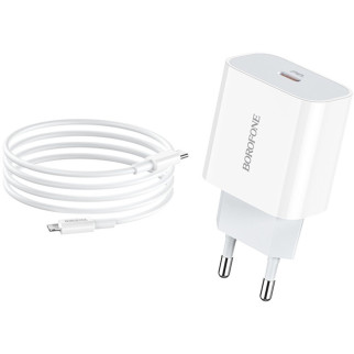 Мережевий зарядний пристрій BOROFONE BA38A Plus Speedy PD20W charger set (Type-C to Lightning) White - Інтернет-магазин спільних покупок ToGether