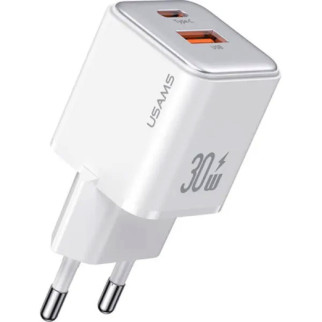 Мережевий зарядний пристрій Usams US-CC189 PD30W+QC3.0 A+C Dual-port Fast Charger (EU)--X-ron Series White - Інтернет-магазин спільних покупок ToGether