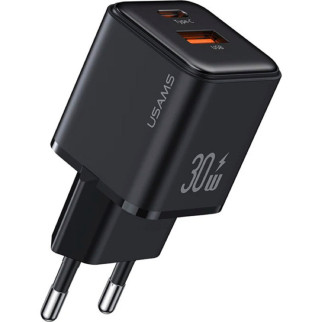 Мережевий зарядний пристрій Usams US-CC189 PD30W+QC3.0 A+C Dual-port Fast Charger (EU)--X-ron Series Black - Інтернет-магазин спільних покупок ToGether