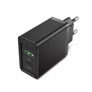 Зарядний пристрій Vention Two-Port USB(A+C) Wall Charger (18W/20W) EU-Plug Black (FBBB0-EU) - Інтернет-магазин спільних покупок ToGether