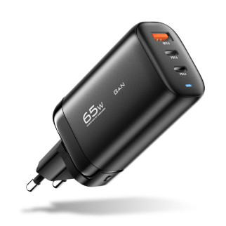 Мережевий зарядний пристрій Essager Shining 65W GaN Travelling Charger 2 Type-c+USB-A EU  black (ECT2CA-MYB01) - Інтернет-магазин спільних покупок ToGether