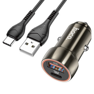 Автомобільний зарядний пристрій HOCO Z46A Blue whale PD20W+QC3.0 car charger set(Type-C) Metal Gray - Інтернет-магазин спільних покупок ToGether