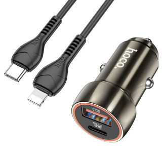 Автомобільний зарядний пристрій HOCO Z46A Blue whale PD20W+QC3.0 car charger set(C to iP) Metal Gray - Інтернет-магазин спільних покупок ToGether