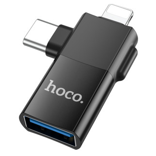 Адаптер HOCO UA17 iP male/Type-C male to USB female two-in-one adapter Black - Інтернет-магазин спільних покупок ToGether