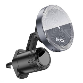 Тримач для мобільного з БЗП HOCO HW6 Vision metal magnetic wireless fast charging car holder(air outlet) Black - Інтернет-магазин спільних покупок ToGether