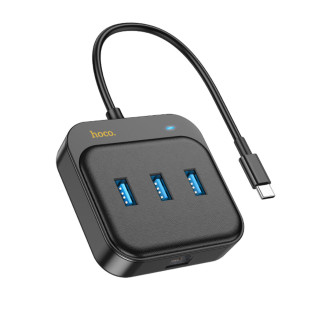 Хаб HOCO HB35 Easy link 4-in-1 Gigabit Ethernet Adapter(Type-C to USB3.0*3+RJ45)(L=0.2M) Black - Інтернет-магазин спільних покупок ToGether