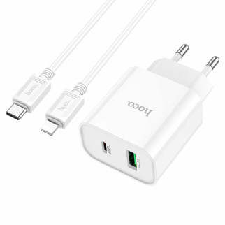 Мережевий зарядний пристрій HOCO C80A Plus Rapido PD20W+QC3.0 charger set(C to iP) White - Інтернет-магазин спільних покупок ToGether