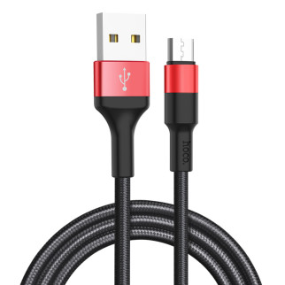 Кабель HOCO X26 USB to Micro 2A, 18W 1m, nylon,  aluminum connectors, Black+Red - Інтернет-магазин спільних покупок ToGether
