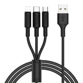 Кабель HOCO X25 USB to iP+Type-C+Micro 2A, 1m, PVC, PVC connectors, Black - Інтернет-магазин спільних покупок ToGether