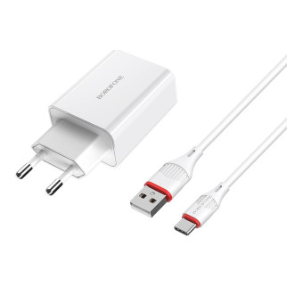 Мережевий зарядний пристрій BOROFONE BA21A Long journey single port QC3.0 charger set(Type-C) White - Інтернет-магазин спільних покупок ToGether