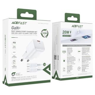 Мережевий зарядний пристрій ACEFAST A77 mini PD30W GaN single USB-C charger set (C3-03) White - Інтернет-магазин спільних покупок ToGether