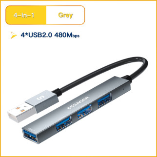 Хаб Essager Fengyang 4 in 1 Splitter (USB-A port)  grey (EHBA04-FY0G-P) - Інтернет-магазин спільних покупок ToGether