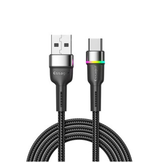 Кабель Essager Colorful LED USB Cable Fast Charging 3A USB-A to Type C 2m black (EXCT-XCDA01) - Інтернет-магазин спільних покупок ToGether