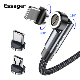 Кабель Essager Universal 540 Ratate 3A Magnetic USB Charging Cable Lightning 1m grey (EXCCXL-WX0G) - Інтернет-магазин спільних покупок ToGether