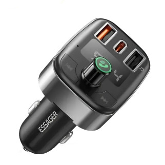 Автобільний зарядний пристрій ESSAGER Blue Cat Car FM Bluetooth MP3 Charger 50W Fast Charge Black - Інтернет-магазин спільних покупок ToGether