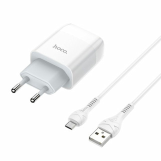 Мережевий зарядний пристрій HOCO C73A Glorious dual port charger set(Micro) White - Інтернет-магазин спільних покупок ToGether