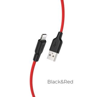 Кабель HOCO X21 Plus USB to iP 2.4A, 1m, silicone, silicone connectors, Black+Red - Інтернет-магазин спільних покупок ToGether