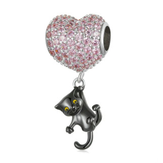 Срібна намистина "Кулька-серце і чорна кішечка" - Інтернет-магазин спільних покупок ToGether