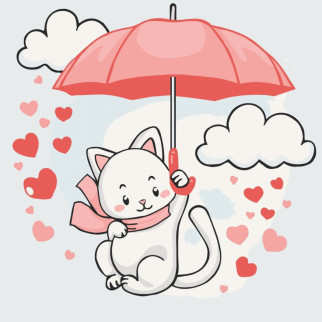 Розпис на полотні "Котик з парасолькою" Bambi 15568-AC 30х30 см - Інтернет-магазин спільних покупок ToGether