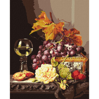 Картина за номерами "Натюрморт з фруктами та трояндою" ©Edward Ladell Ідейка KHO5668 40х50 см - Інтернет-магазин спільних покупок ToGether