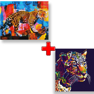 Набір картин за номерами 2 в 1 Ідейка "Яскравий леопард" 40х50 KHO4338 та "Ягуар поп-арт" 40х40 KHO4293 - Інтернет-магазин спільних покупок ToGether
