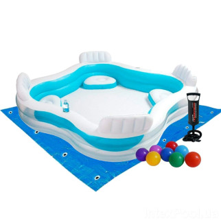 Дитячий надувний басейн Intex 56475-2, 229 х 229 х 66 см, з кульками 10 шт, підстилкою, насосом (hub_rxndow) - Інтернет-магазин спільних покупок ToGether