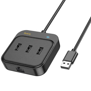 Переходник HUB Hoco HB35 Easy link 4-in-1 Gigabit Ethernet Adapter (USB to USB3.0*3+RJ45) (L=0.2M) - Інтернет-магазин спільних покупок ToGether