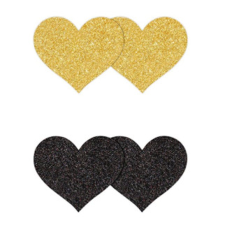 Набір з 2 пар пестисів у формі серця NS Novelties Pretty Pasties Glitter Hearts, чорний/золотий - Інтернет-магазин спільних покупок ToGether