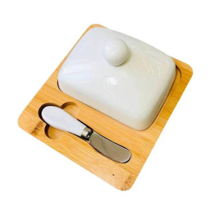 Маслянка з ножем фарфорова на бамбуковій підставці "Стокгольм" Olens 102-209 - Інтернет-магазин спільних покупок ToGether